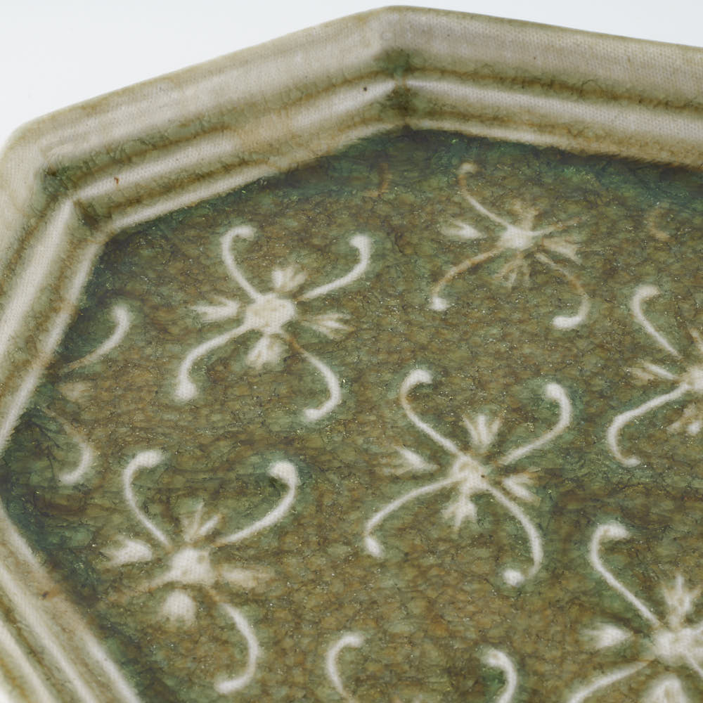 作家 小林哲生 八角皿 大 更紗文様 灰釉(白土) 作家 小林哲生 陶磁器作家もの