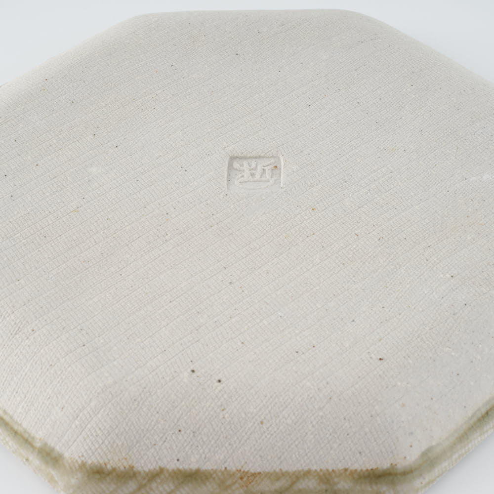 作家 小林哲生 八角皿 大 更紗文様 灰釉(白土) 作家 小林哲生 陶磁器作家もの