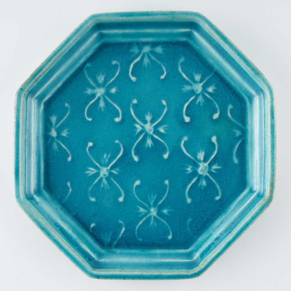 作家 小林哲生 八角皿 大 更紗文様 トルコブルー 作家 小林哲生 陶磁器作家もの