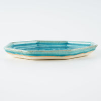 作家 小林哲生 八角皿 大 更紗文様 トルコブルー 作家 小林哲生 陶磁器作家もの