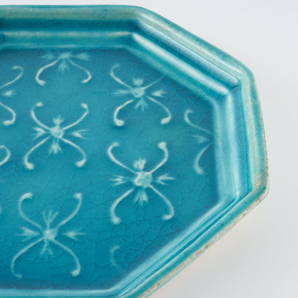 作家 小林哲生 八角皿 大 更紗文様 トルコブルー 作家 小林哲生 陶磁器作家もの