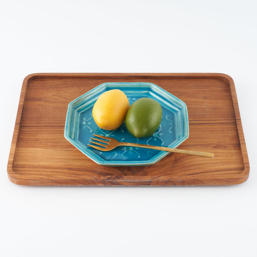 作家 小林哲生 八角皿 大 更紗文様 トルコブルー 作家 小林哲生 陶磁器作家もの