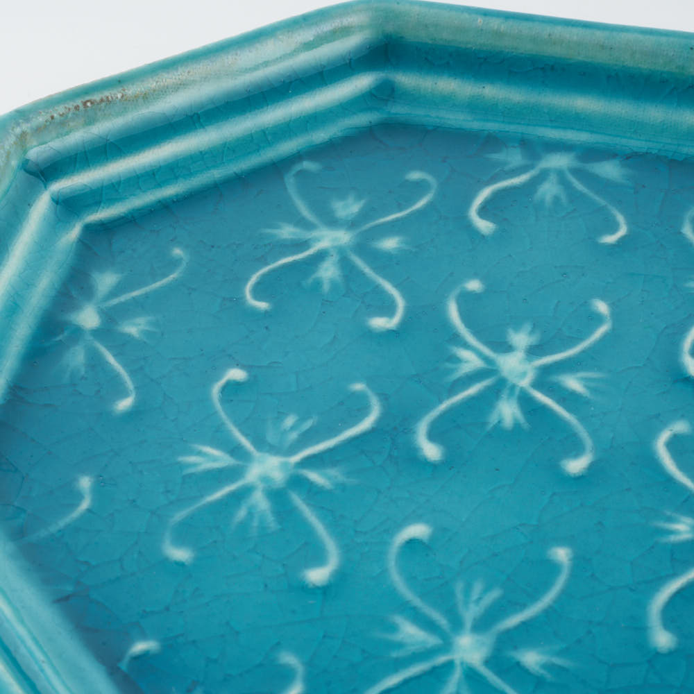 作家 小林哲生 八角皿 大 更紗文様 トルコブルー 作家 小林哲生 陶磁器作家もの