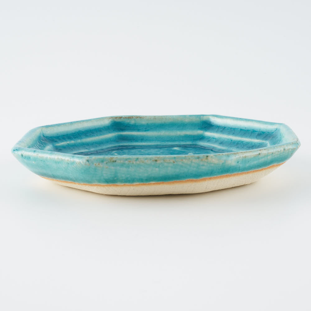 作家 小林哲生 八角皿 小 更紗文様 トルコブルー 作家 小林哲生 陶磁器作家もの