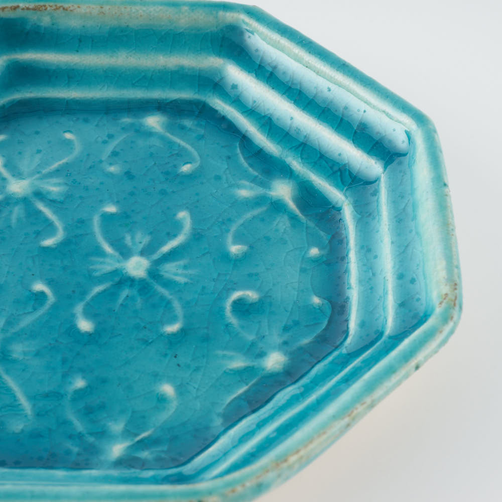 作家 小林哲生 八角皿 小 更紗文様 トルコブルー 作家 小林哲生 陶磁器作家もの