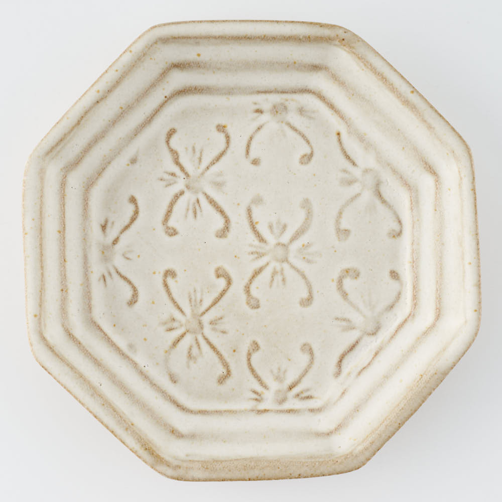 作家 小林哲生 八角皿 小 更紗文様 白釉 作家 小林哲生 陶磁器作家もの