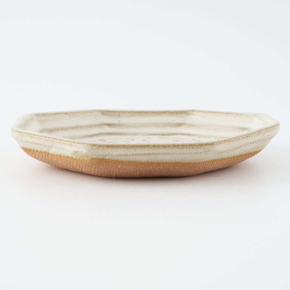 作家 小林哲生 八角皿 小 更紗文様 白釉 作家 小林哲生 陶磁器作家もの