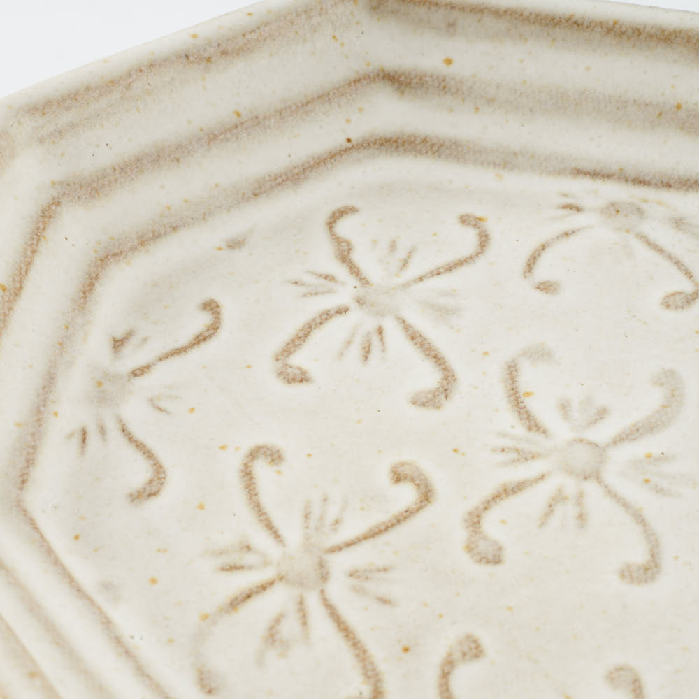 作家 小林哲生 八角皿 小 更紗文様 白釉 作家 小林哲生 陶磁器作家もの