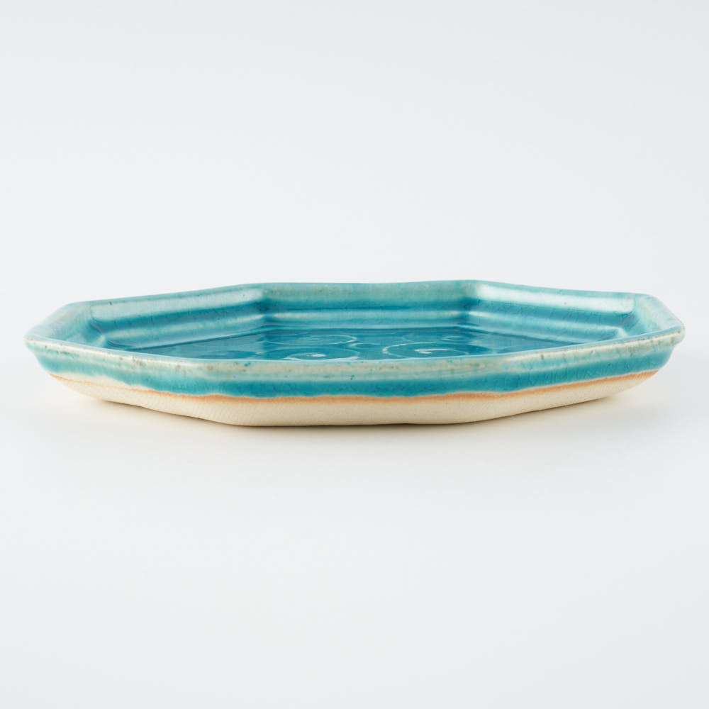 作家 小林哲生 八角皿 大 唐草 トルコブルー 作家 小林哲生 陶磁器作家もの