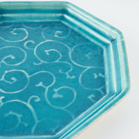 作家 小林哲生 八角皿 大 唐草 トルコブルー 作家 小林哲生 陶磁器作家もの