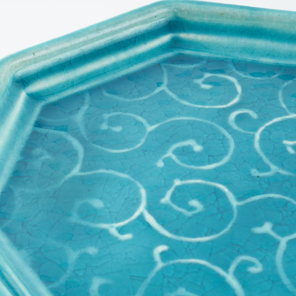 作家 小林哲生 八角皿 大 唐草 トルコブルー 作家 小林哲生 陶磁器作家もの