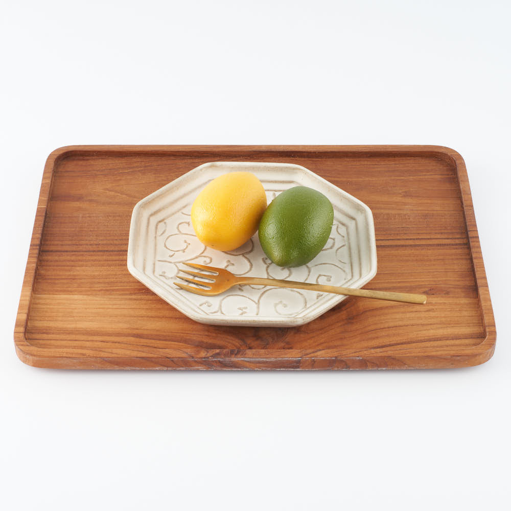 作家 小林哲生 八角皿 大 唐草 白釉 作家 小林哲生 陶磁器作家もの