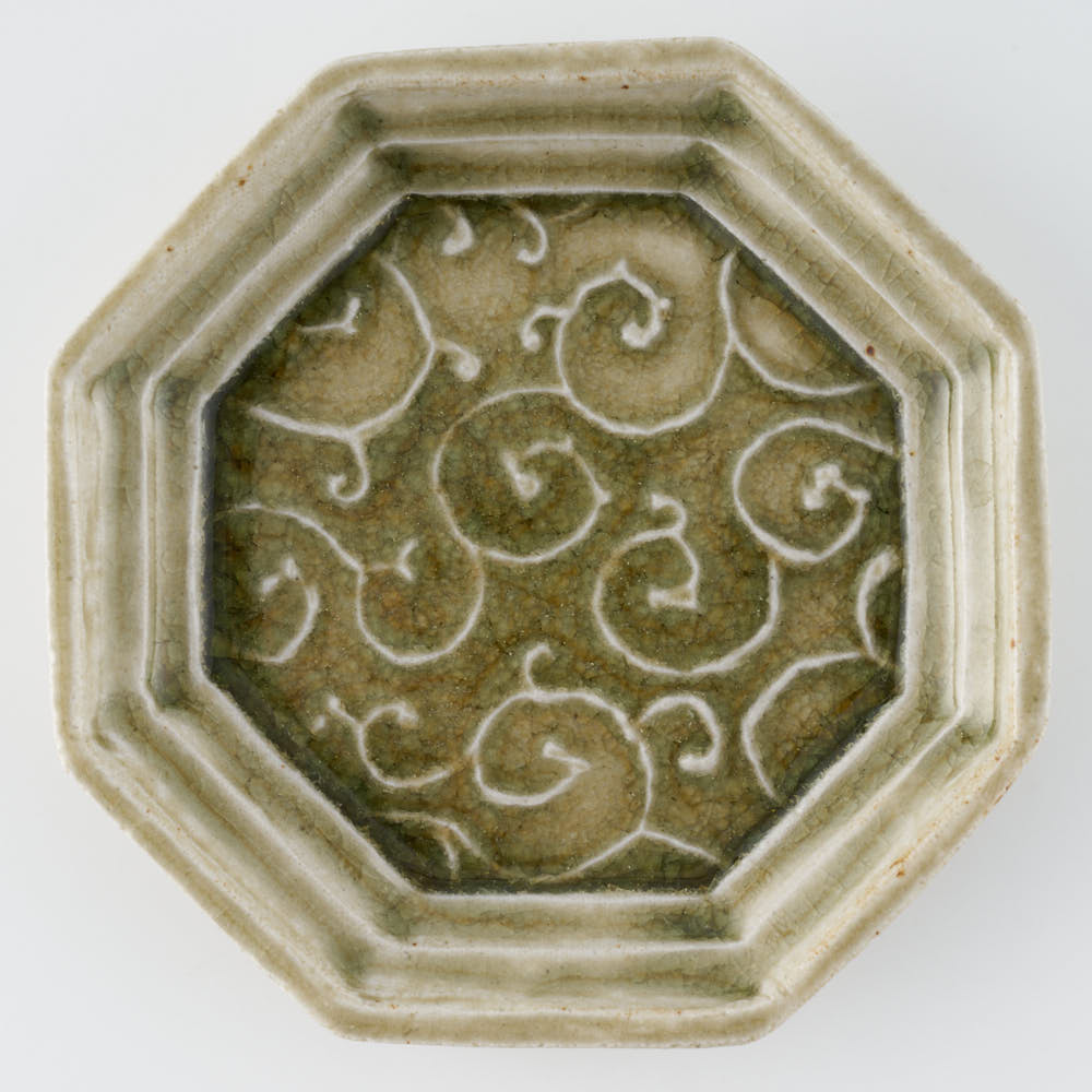 作家 小林哲生 八角皿 小 唐草 灰釉(白土) 作家 小林哲生 陶磁器作家もの
