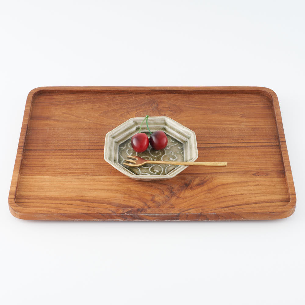 作家 小林哲生 八角皿 小 唐草 灰釉(白土) 作家 小林哲生 陶磁器作家もの