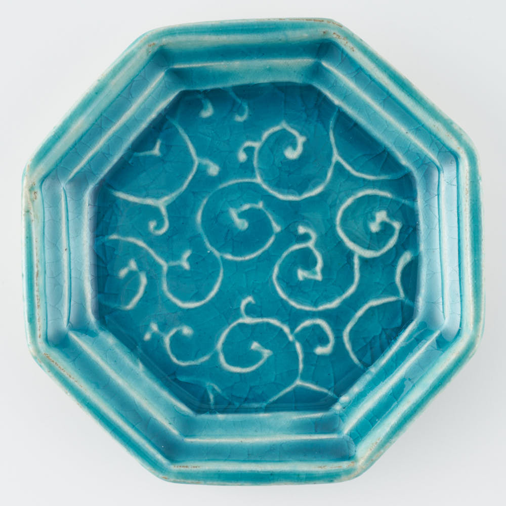 作家 小林哲生 八角皿 小 唐草 トルコブルー 作家 小林哲生 陶磁器作家もの