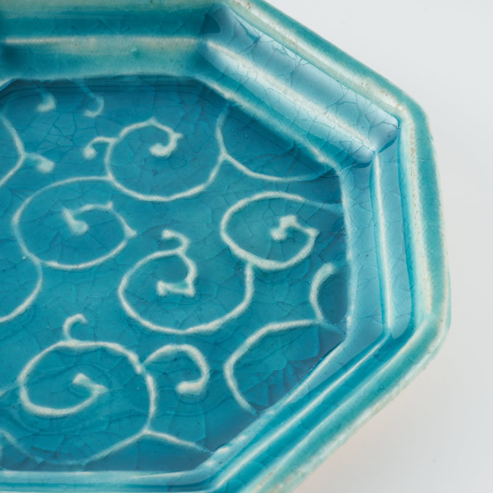 作家 小林哲生 八角皿 小 唐草 トルコブルー 作家 小林哲生 陶磁器作家もの