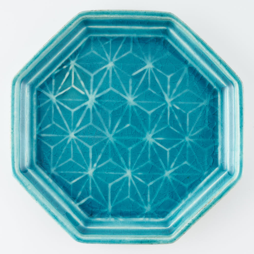 作家 小林哲生 八角皿 大 麻の葉 トルコブルー 作家 小林哲生 陶磁器作家もの
