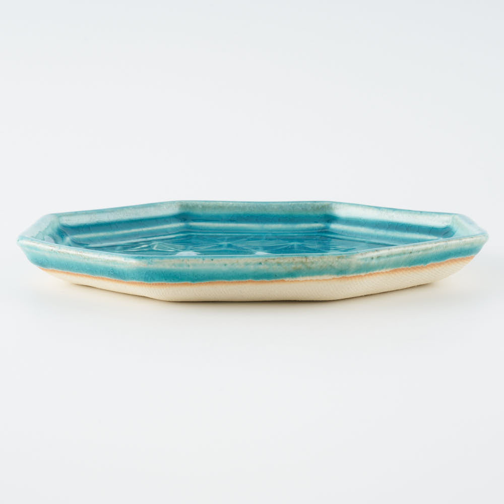 作家 小林哲生 八角皿 大 麻の葉 トルコブルー 作家 小林哲生 陶磁器作家もの