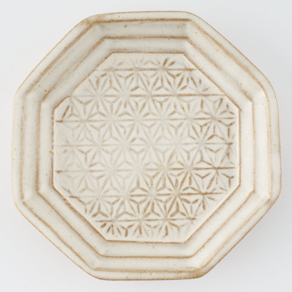 作家 小林哲生 八角皿 小 麻の葉 白釉 作家 小林哲生 陶磁器作家もの