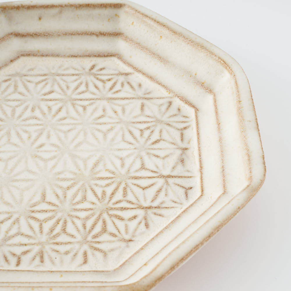 作家 小林哲生 八角皿 小 麻の葉 白釉 作家 小林哲生 陶磁器作家もの