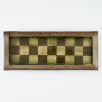 作家 小林哲生 灰釉市松文  長皿 作家 小林哲生 陶磁器作家もの