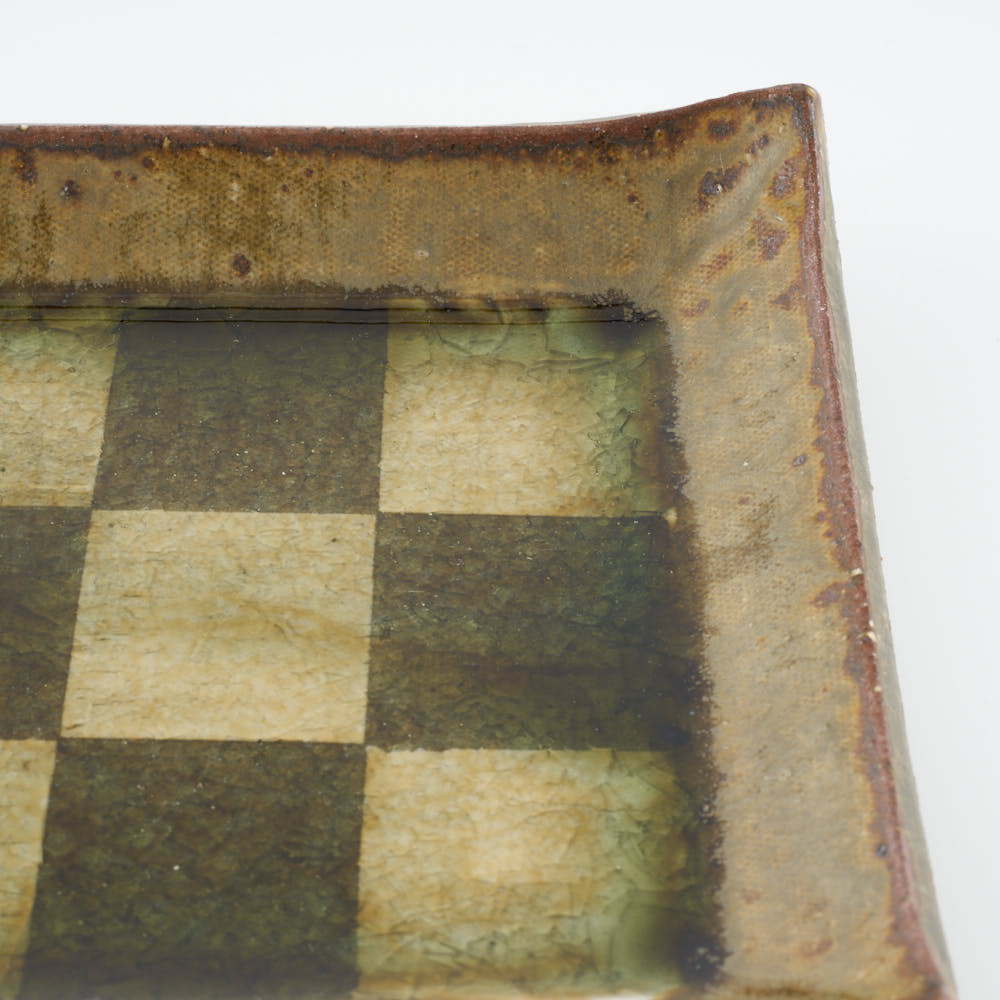 作家 小林哲生 灰釉市松文  長皿 作家 小林哲生 陶磁器作家もの