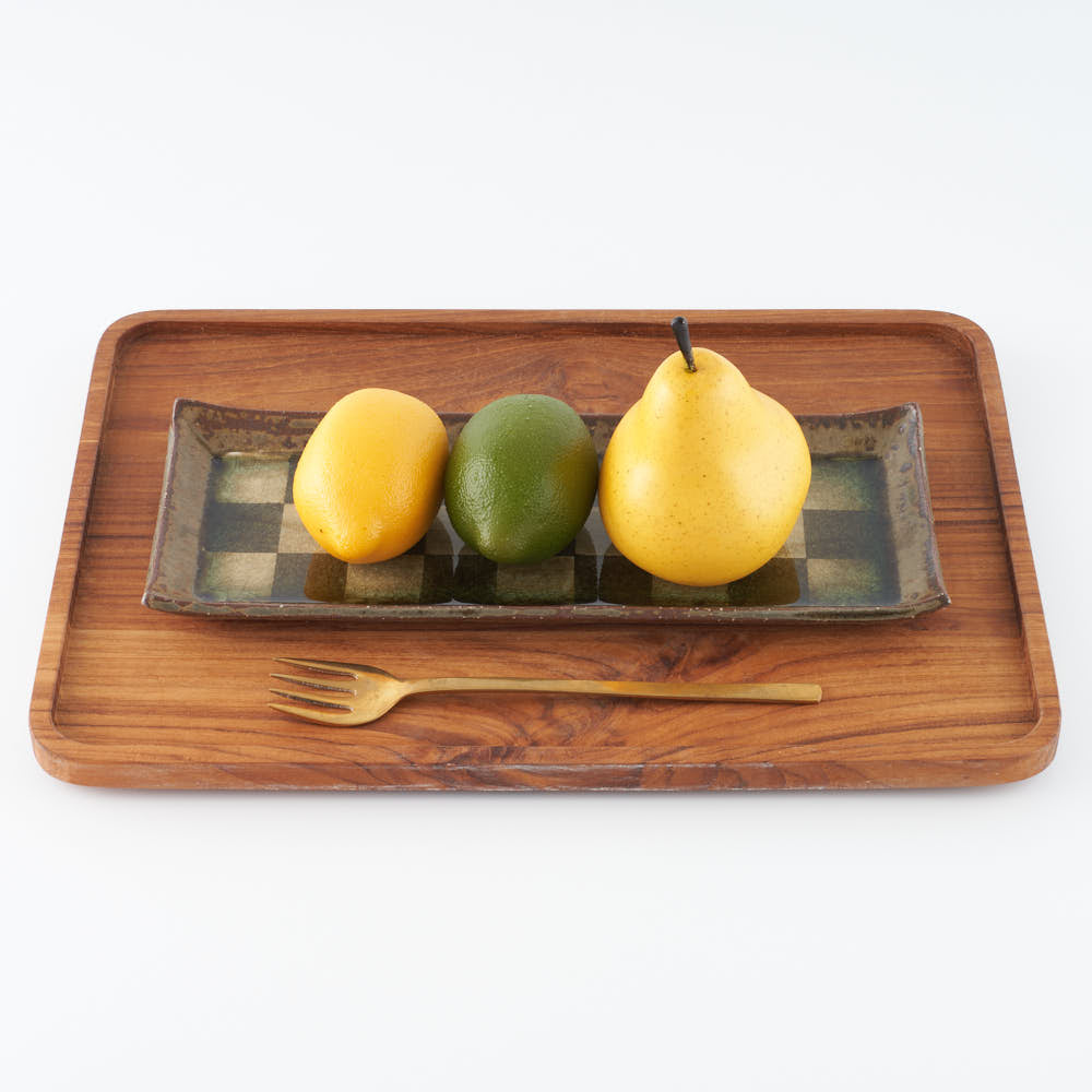 作家 小林哲生 灰釉市松文  長皿 作家 小林哲生 陶磁器作家もの