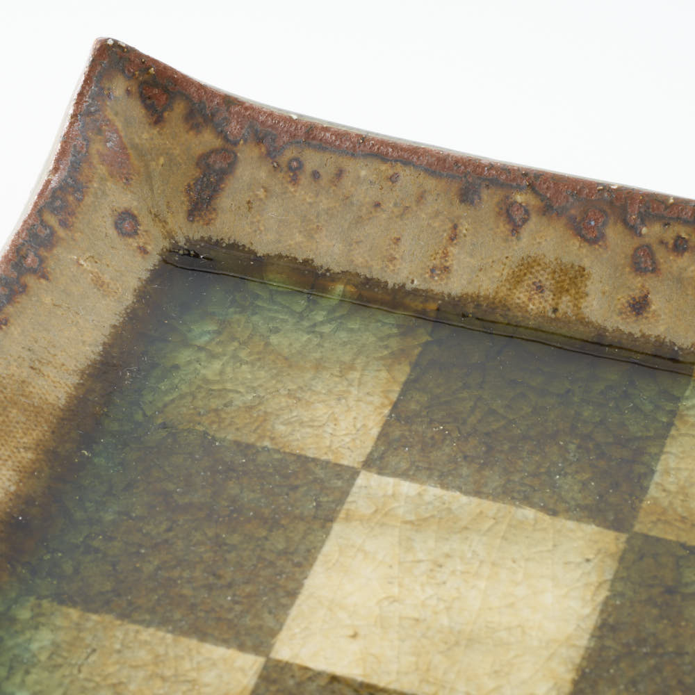 作家 小林哲生 灰釉市松文  長皿 作家 小林哲生 陶磁器作家もの