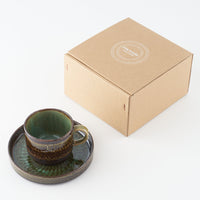 玉有 FD緑釉二段太打刷毛 珈琲カップソーサー 玉有 陶磁器作家もの