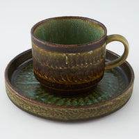 玉有 FD緑釉二段太打刷毛 珈琲カップソーサー 玉有 陶磁器作家もの