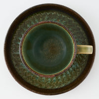 玉有 FD緑釉二段太打刷毛 珈琲カップソーサー 玉有 陶磁器作家もの