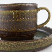 玉有 FD緑釉二段太打刷毛 珈琲カップソーサー 玉有 陶磁器作家もの