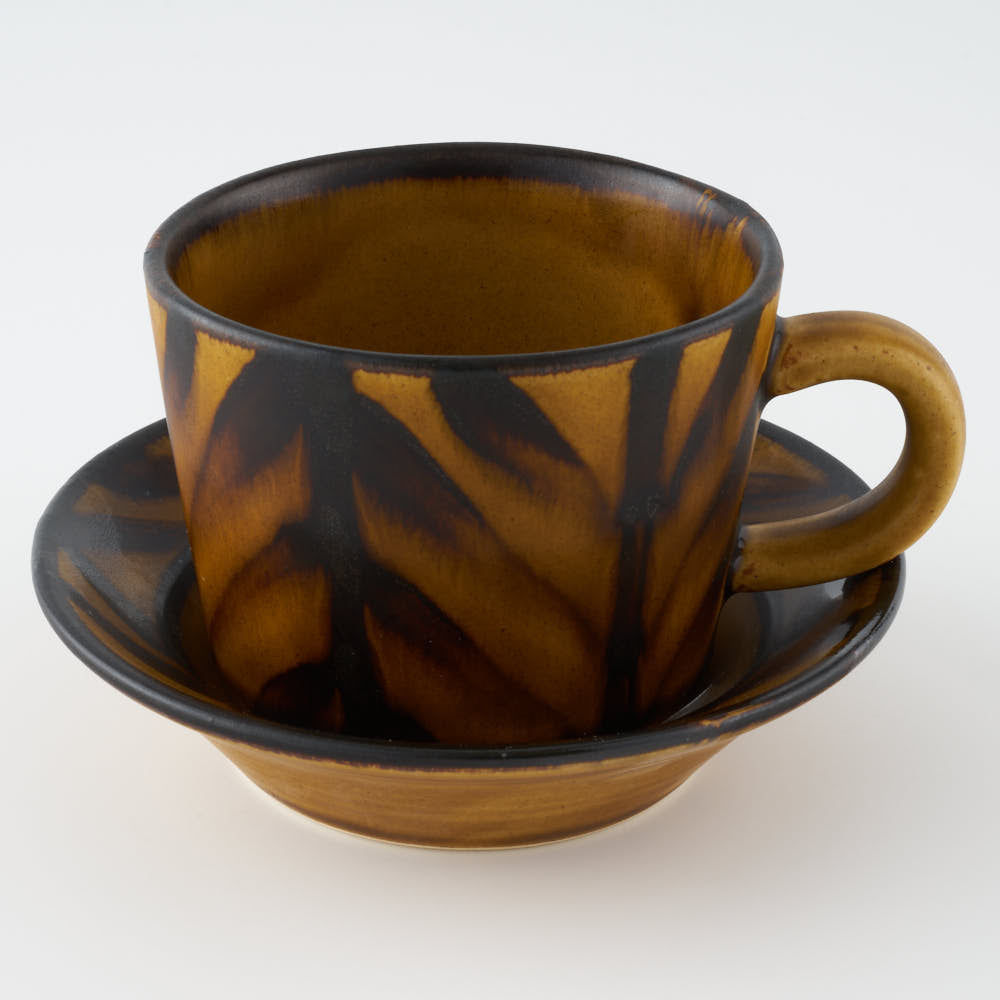 玉有 FD矢羽飴釉 カップ&ソーサー 玉有 陶磁器作家もの