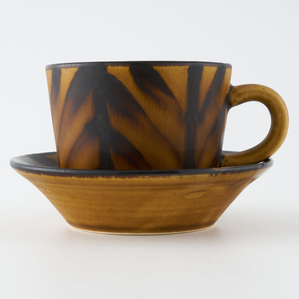 玉有 FD矢羽飴釉 カップ&ソーサー 玉有 陶磁器作家もの