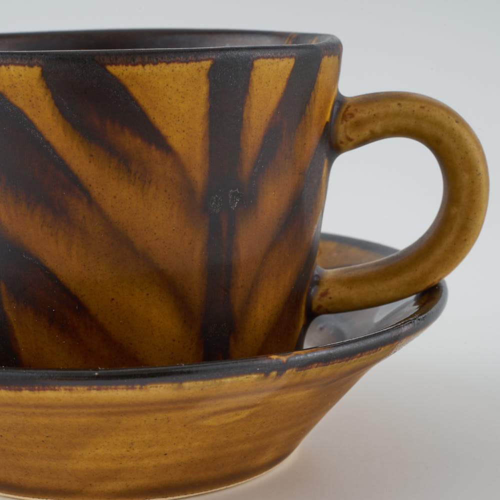 玉有 FD矢羽飴釉 カップ&ソーサー 玉有 陶磁器作家もの