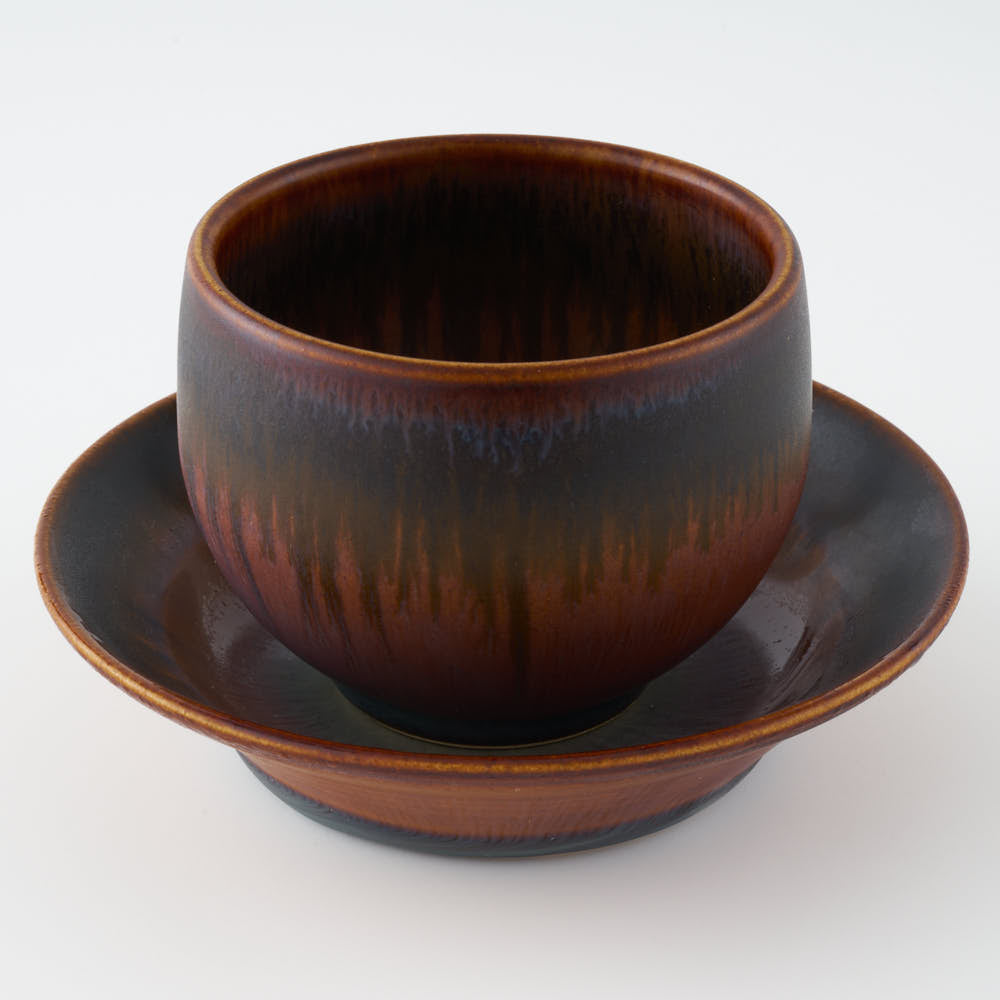 玉有 FD渕錆飴釉 仙茶碗&茶托 玉有 陶磁器作家もの
