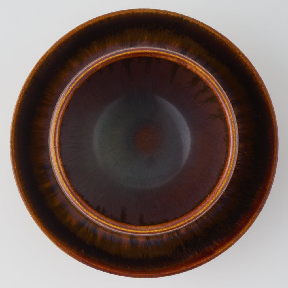 玉有 FD渕錆飴釉 仙茶碗&茶托 玉有 陶磁器作家もの