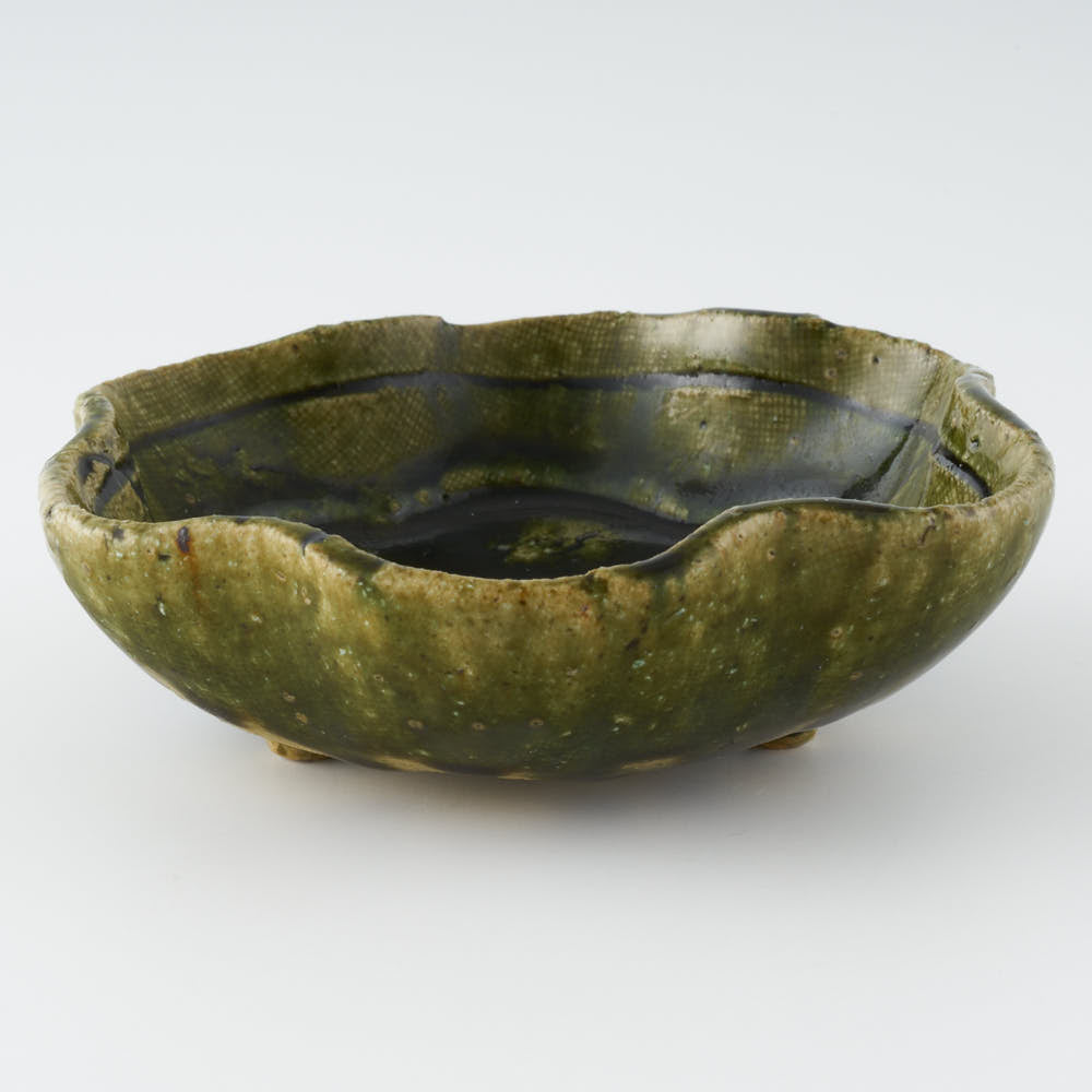 作家 棚橋淳 織部 足付花型鉢 作家 棚橋淳 陶磁器作家もの