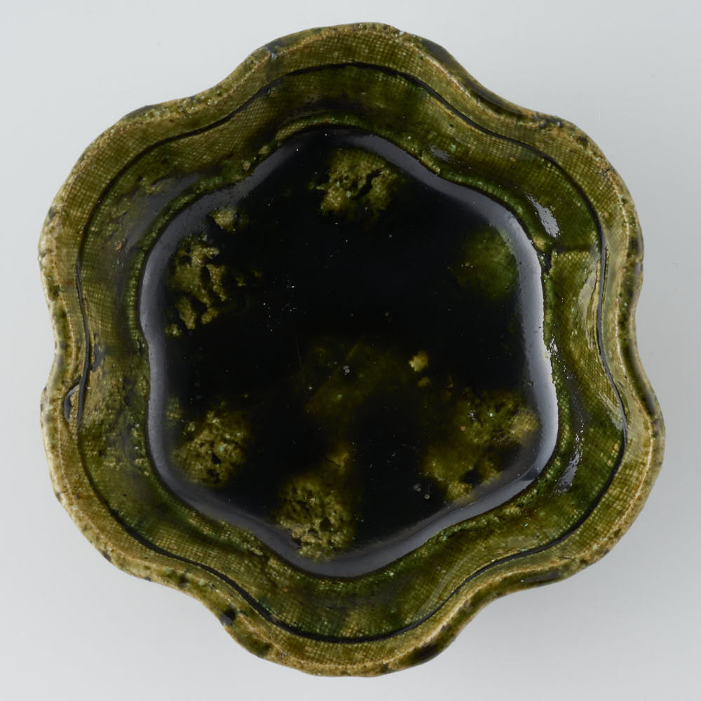 作家 棚橋淳 織部 足付花型鉢 作家 棚橋淳 陶磁器作家もの