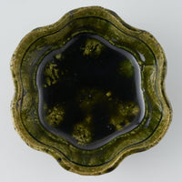 作家 棚橋淳 織部 足付花型鉢 作家 棚橋淳 陶磁器作家もの