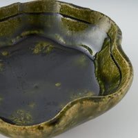 作家 棚橋淳 織部 足付花型鉢 作家 棚橋淳 陶磁器作家もの