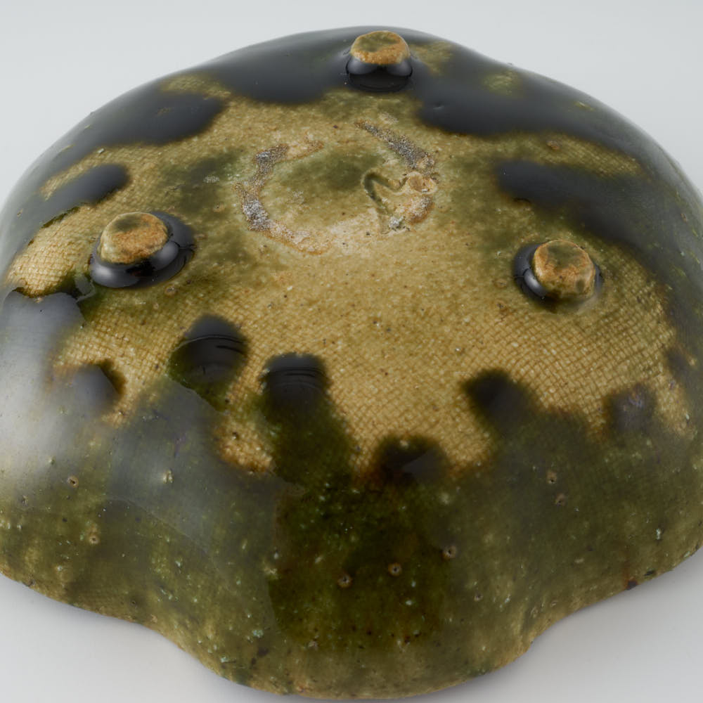 作家 棚橋淳 織部 足付花型鉢 作家 棚橋淳 陶磁器作家もの