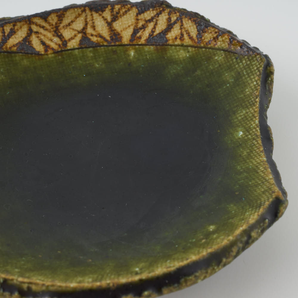 作家 棚橋淳 織部 鉄絵豆皿 (箸置) 作家 棚橋淳 陶磁器作家もの