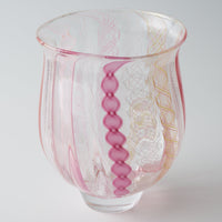 ガラス作家 北形槙子 彩色LACE round glass (PK/WH) ガラス作家 北形槙子 ガラスもの