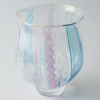 ガラス作家 北形槙子 彩色LACE round glass (LBL×PL/WH) ガラス作家 北形槙子 ガラスもの