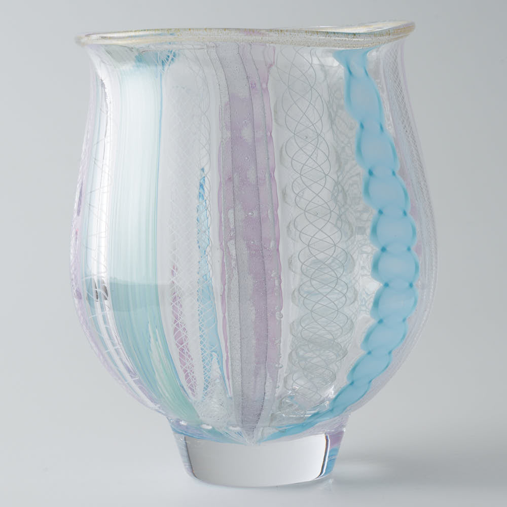 ガラス作家 北形槙子 彩色LACE round glass (LBL×PL/WH) – 大人の焼き物