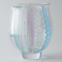 ガラス作家 北形槙子 彩色LACE round glass (LBL×PL/WH) ガラス作家 北形槙子 ガラスもの