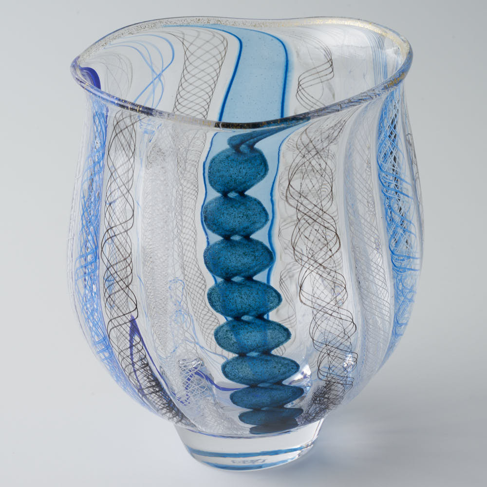 ガラス作家 北形槙子 彩色LACE round glass (BL/BK) – 大人の焼き物