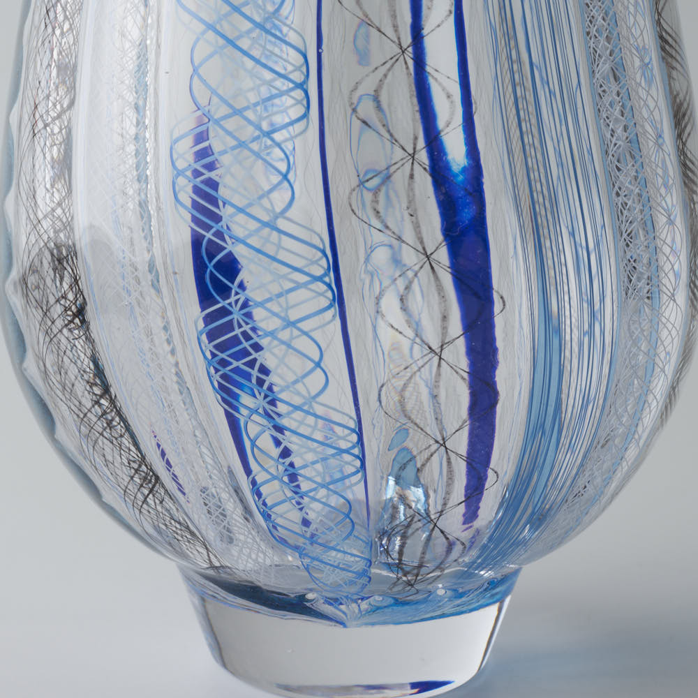 ガラス作家 北形槙子 彩色LACE round glass (BL/BK) ガラス作家 北形槙子 ガラスもの