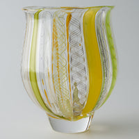 ガラス作家 北形槙子 彩色LACE round glass (LGR×YL/BK) ガラス作家 北形槙子 ガラスもの
